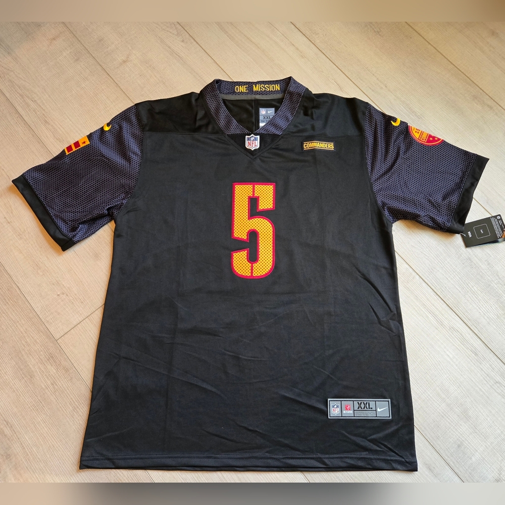 NWT Washington Commanders #5 Jayden Daniels Black Football Jersey Men 2XL XXL